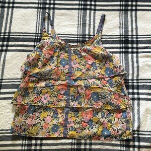 Eliot 100% silk floral ruffle tiered tank size small